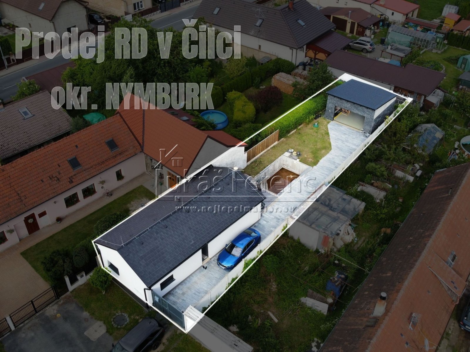 Prodej, moderní RD 3+kk/G s bazénem, 56 m², pozemek 418 m², garáž 29 m², Čilec, okr. Nymburk